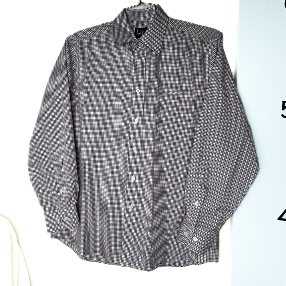 Men's Jos. A. Banks Travelers Long Sleeve Blue Plaid Dress Medium Shirt Preppy